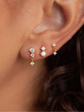 Caitlyn Minimalist Gold Triple Diamond Studs Set